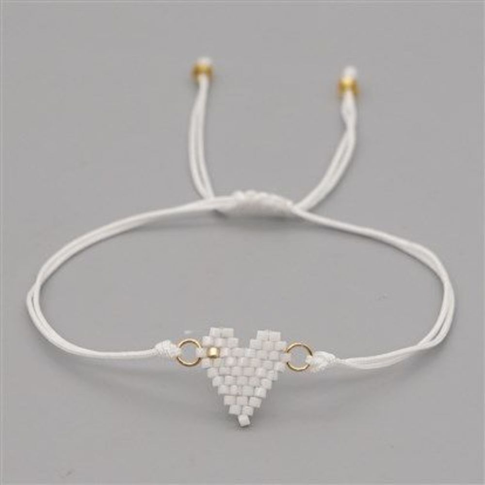 Miyuki Delica White Heart Shaped Seed Bead Bracelet